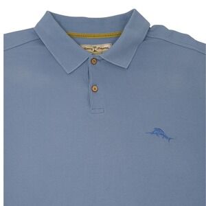 Tommy Bahama Polo Shirt Blue Textured Cotton Blend Short Sleeve Men's XXL